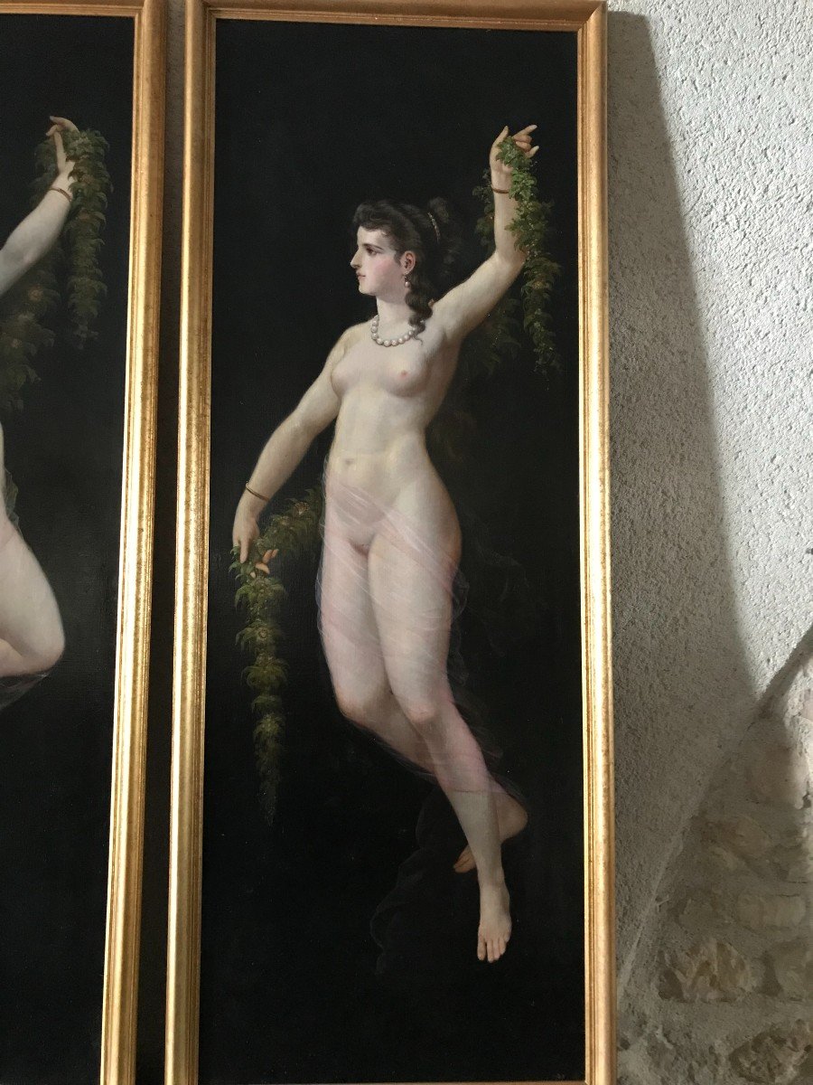 Two Oils On Canvas (nude With Sheaves Of Flowers) Napoleon III Period-photo-2