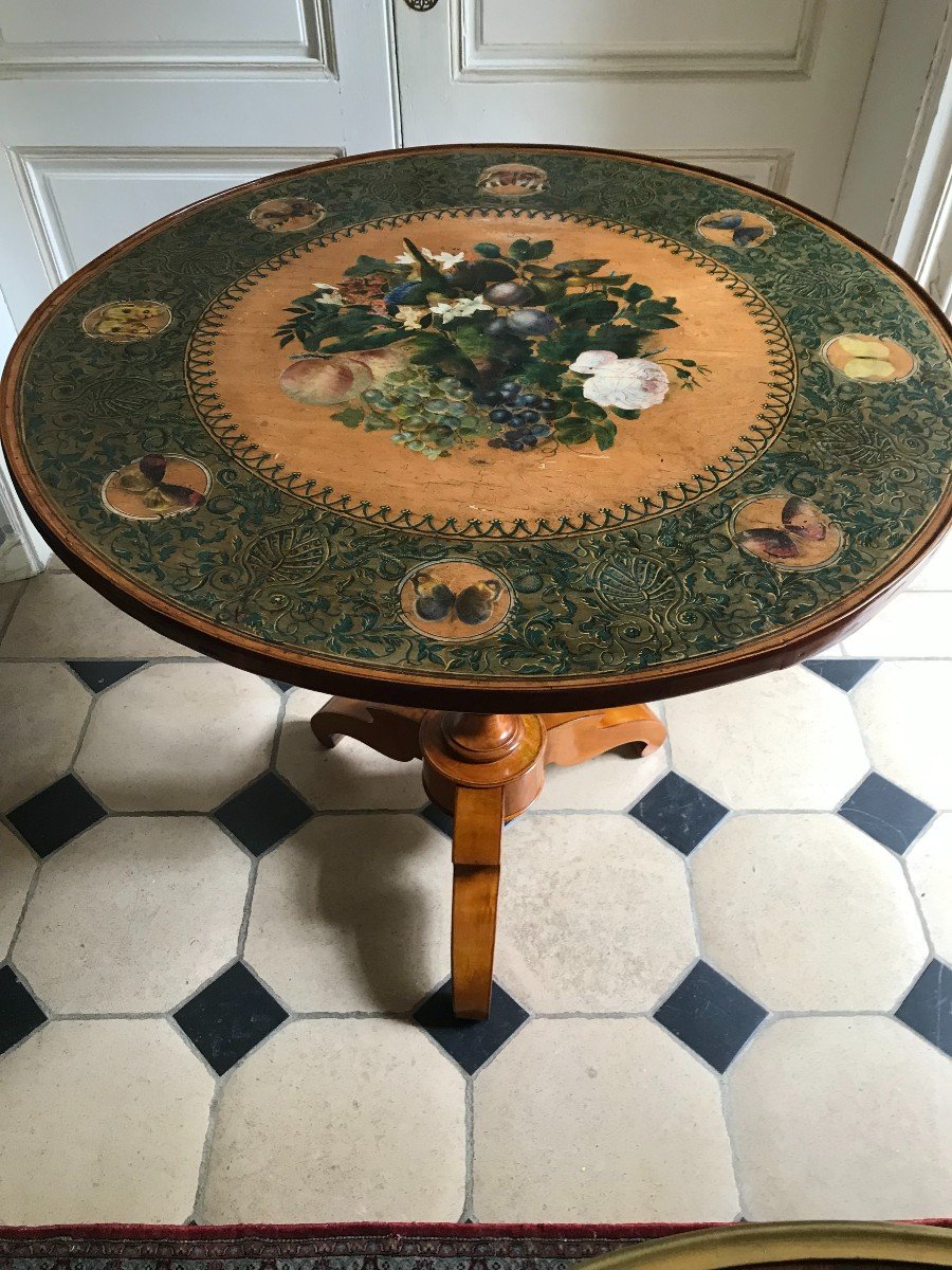 Pedestal In Lemon Tree Painted Tray Charles X Period-photo-4