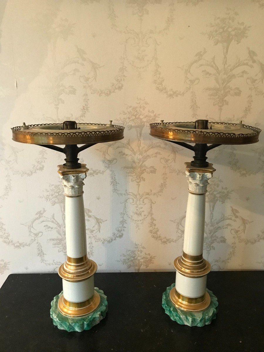 Pair Of Porcelain Lamps Early 19th Century-photo-2