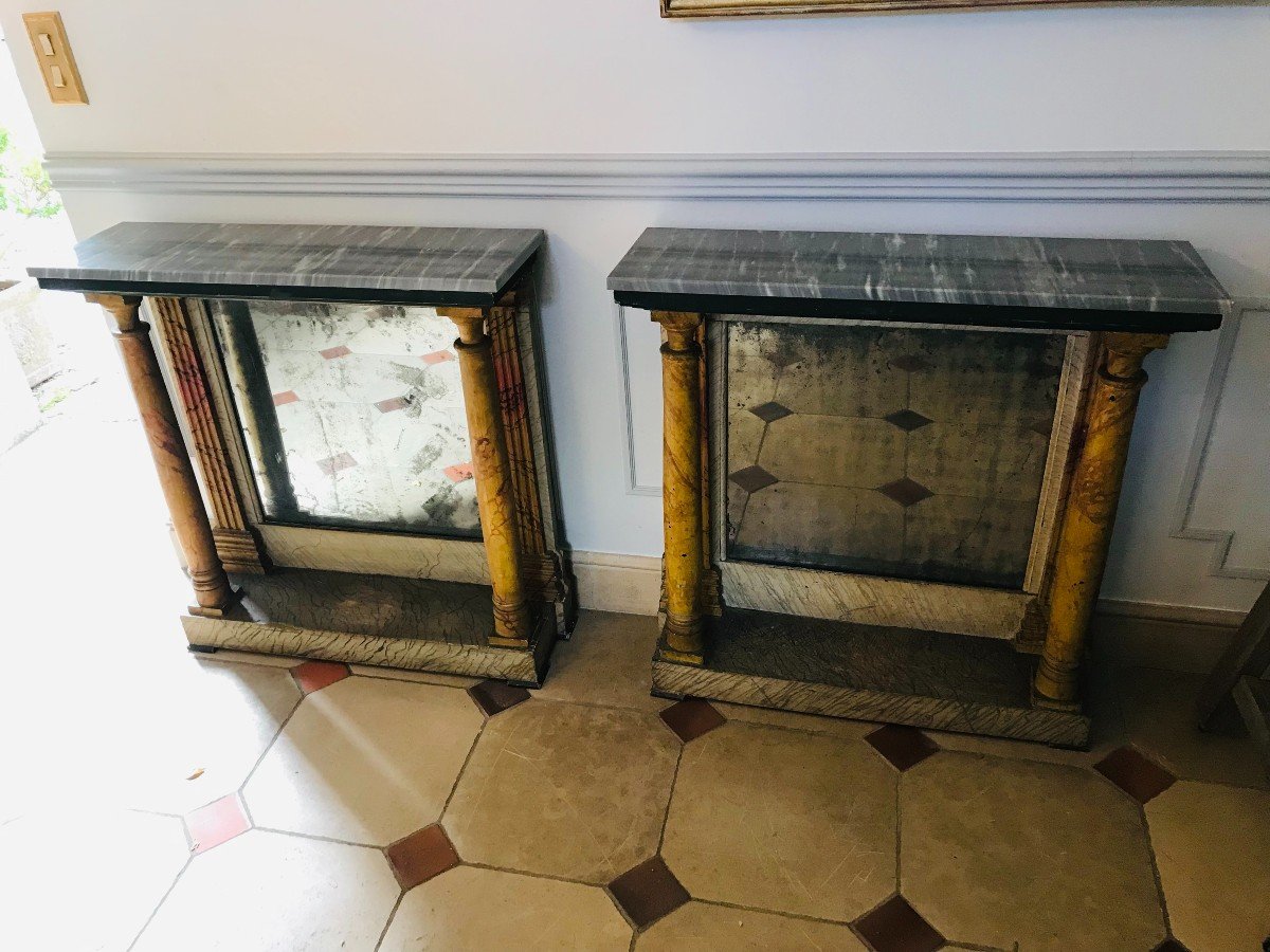 Pair Of Consoles In Lacquered Wood Early 19th Century-photo-2