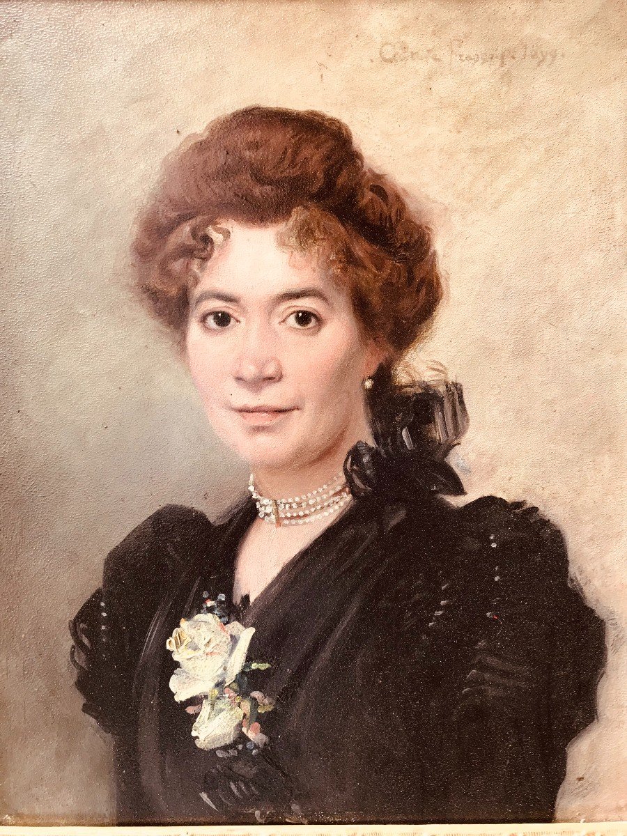   Portrait De Femme Sur Panneau Acajou Signée Gustave François 1899 -photo-2