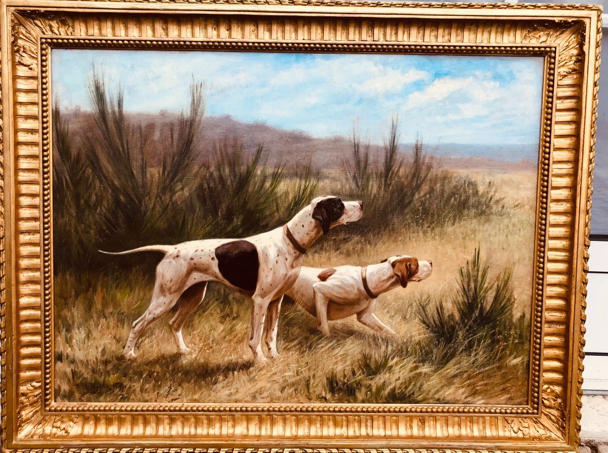 Setters At A Stop By Henry Thevenin - Oil On Canvas