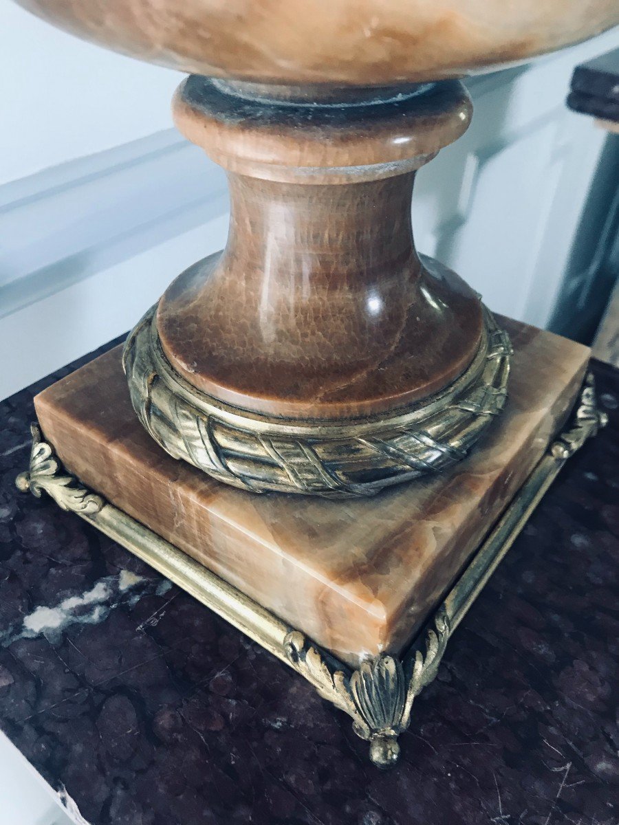 Pair Of Napoleon III Onyx And Bronze Urn Vases-photo-4