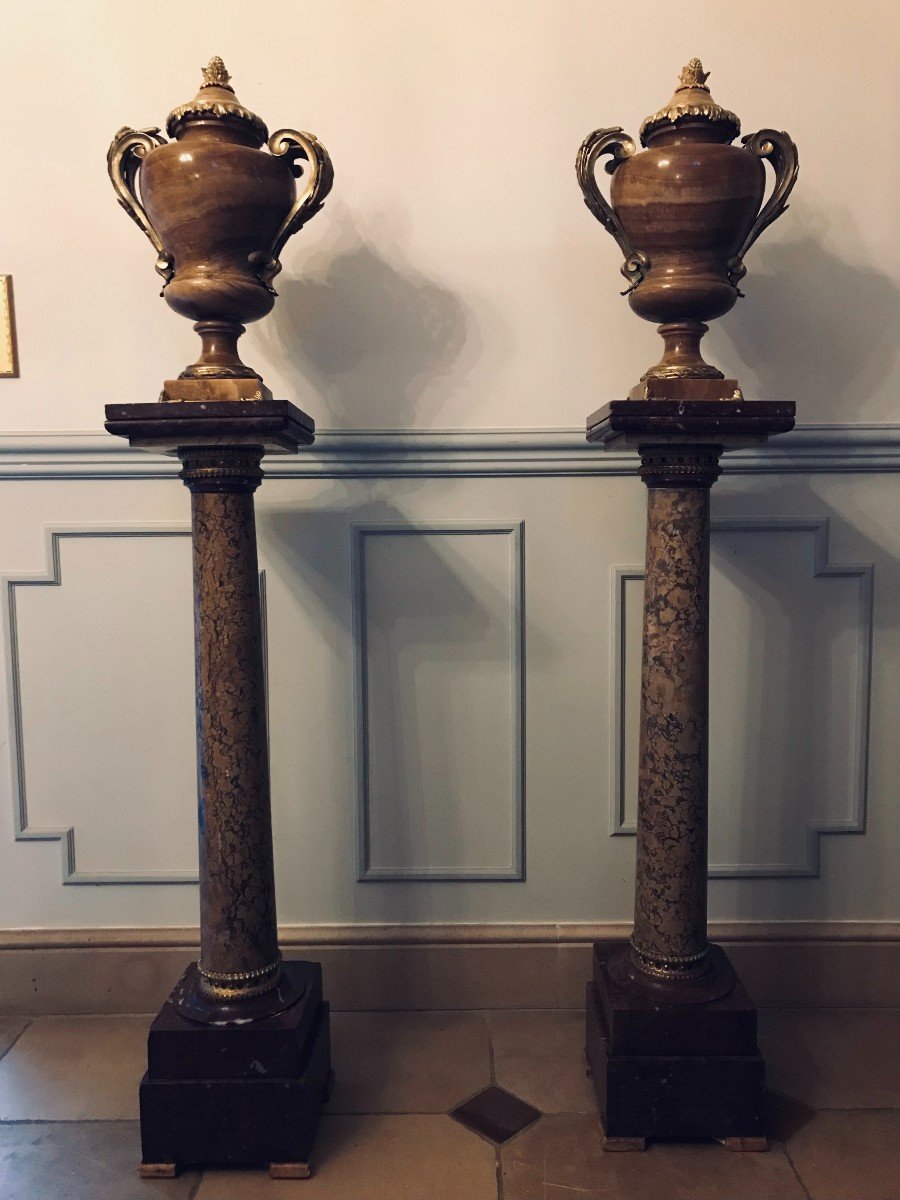 Pair Of Napoleon III Onyx And Bronze Urn Vases