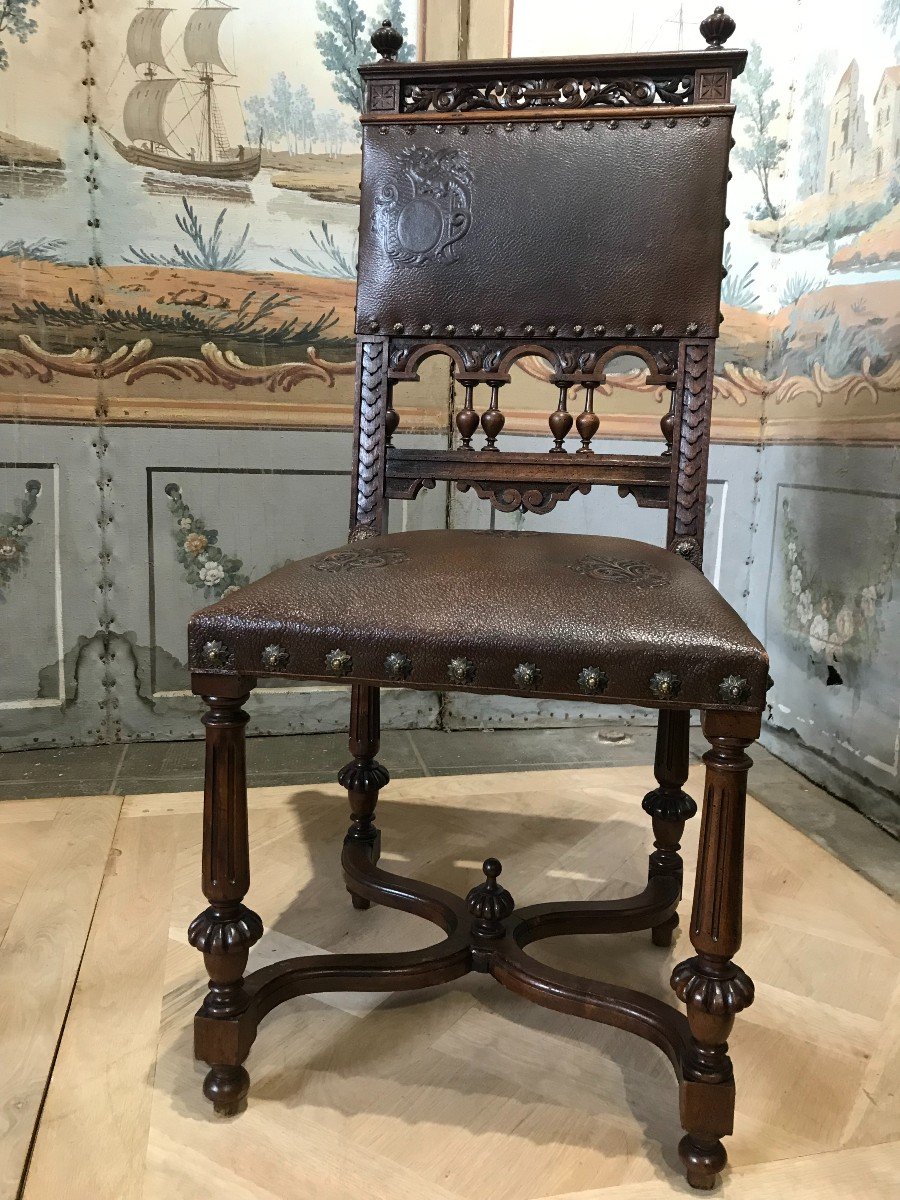 Suite Of Six Henri II Style Chairs In Walnut-photo-3