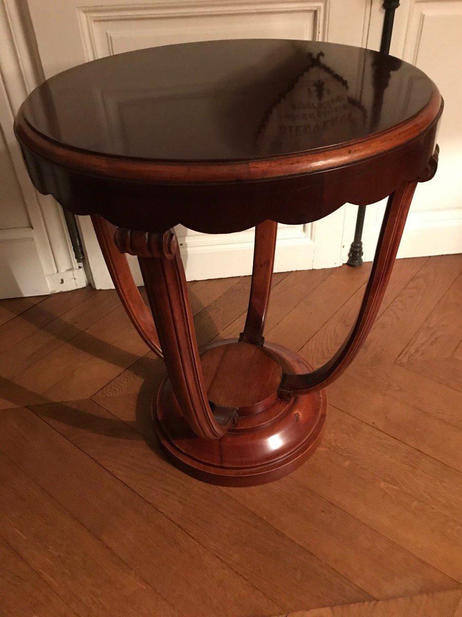 Circular Mahogany Pedestal Table Attributed To Maurice Dufrene-photo-5