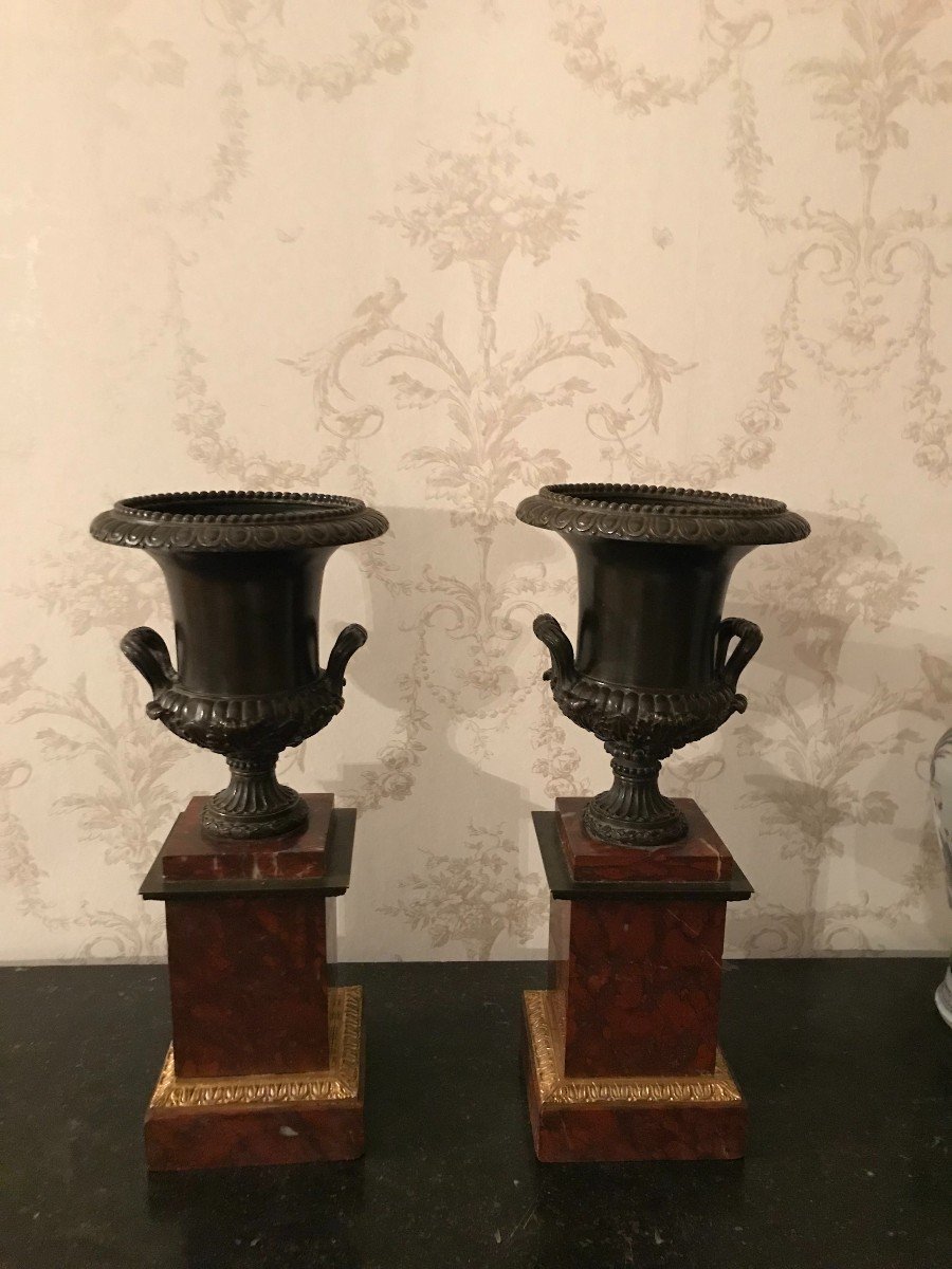 Pair Of Bronze Cassolettes With Medici Vases 19th Century-photo-2