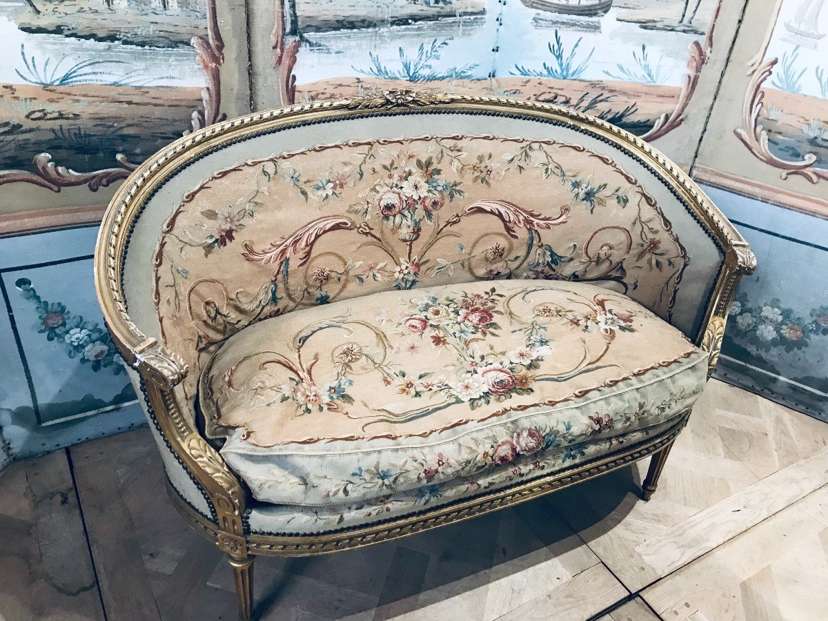 Louis XVI Style Sofa - 19th Century Petit Point Tapestry-photo-2