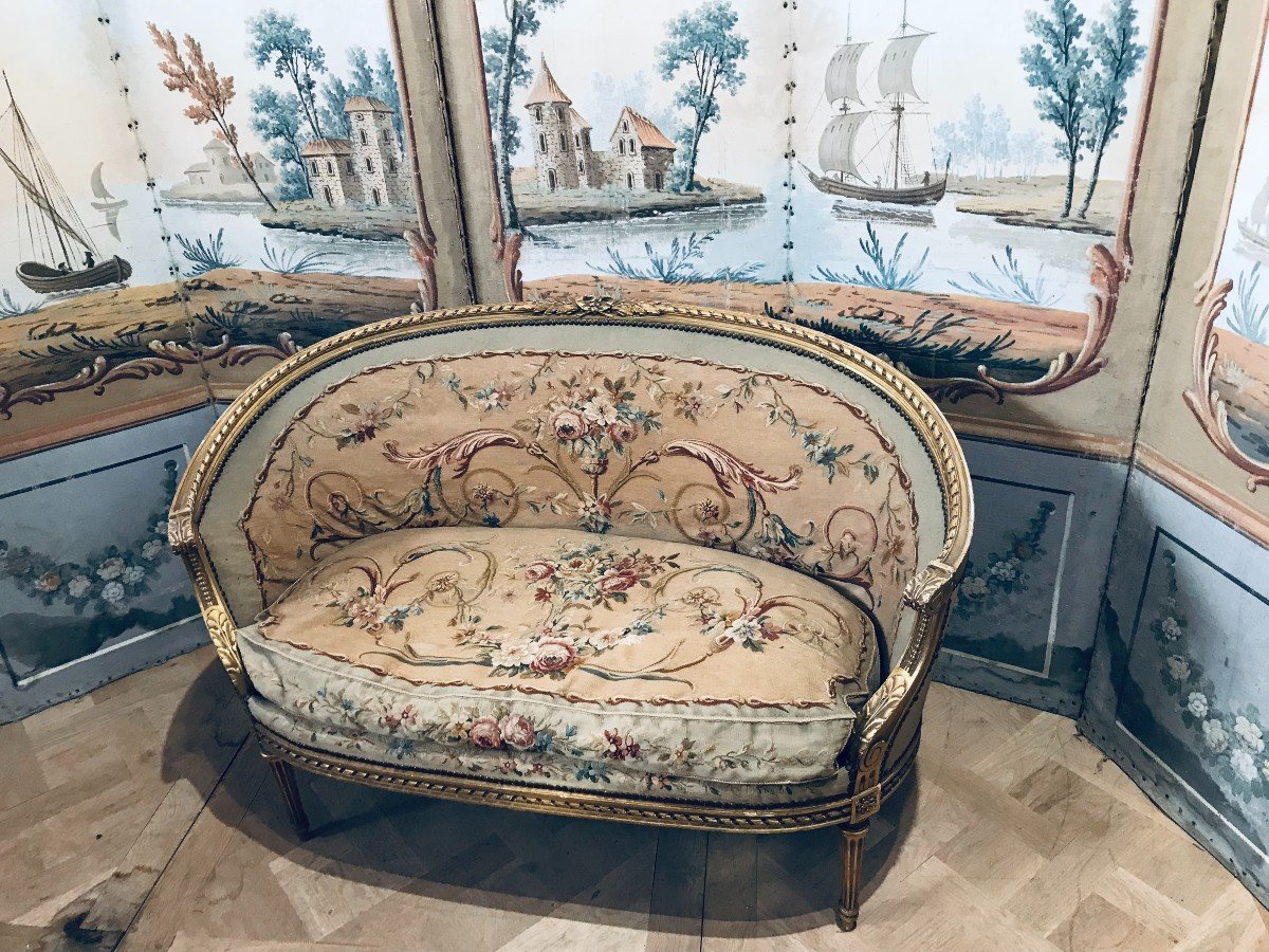 Louis XVI Style Sofa - 19th Century Petit Point Tapestry-photo-2