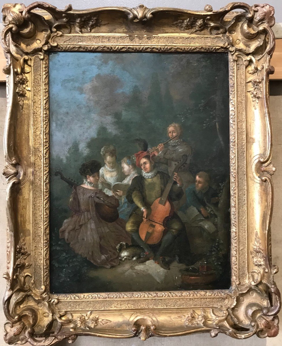 Oil On Copper 18th Century "musicians"-photo-2