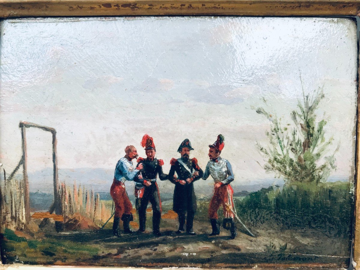 Soldiers In Discussion "oil On Panel Signed Potémont" -photo-2