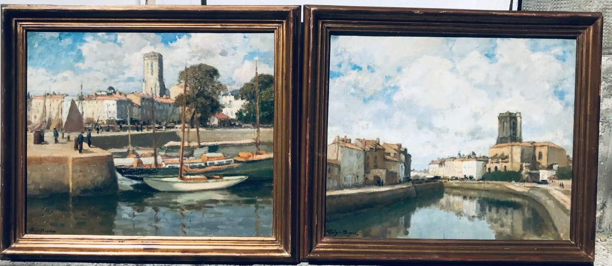 Paire D’huiles Sur Toile : Port De La Rochelle signée De Beynac