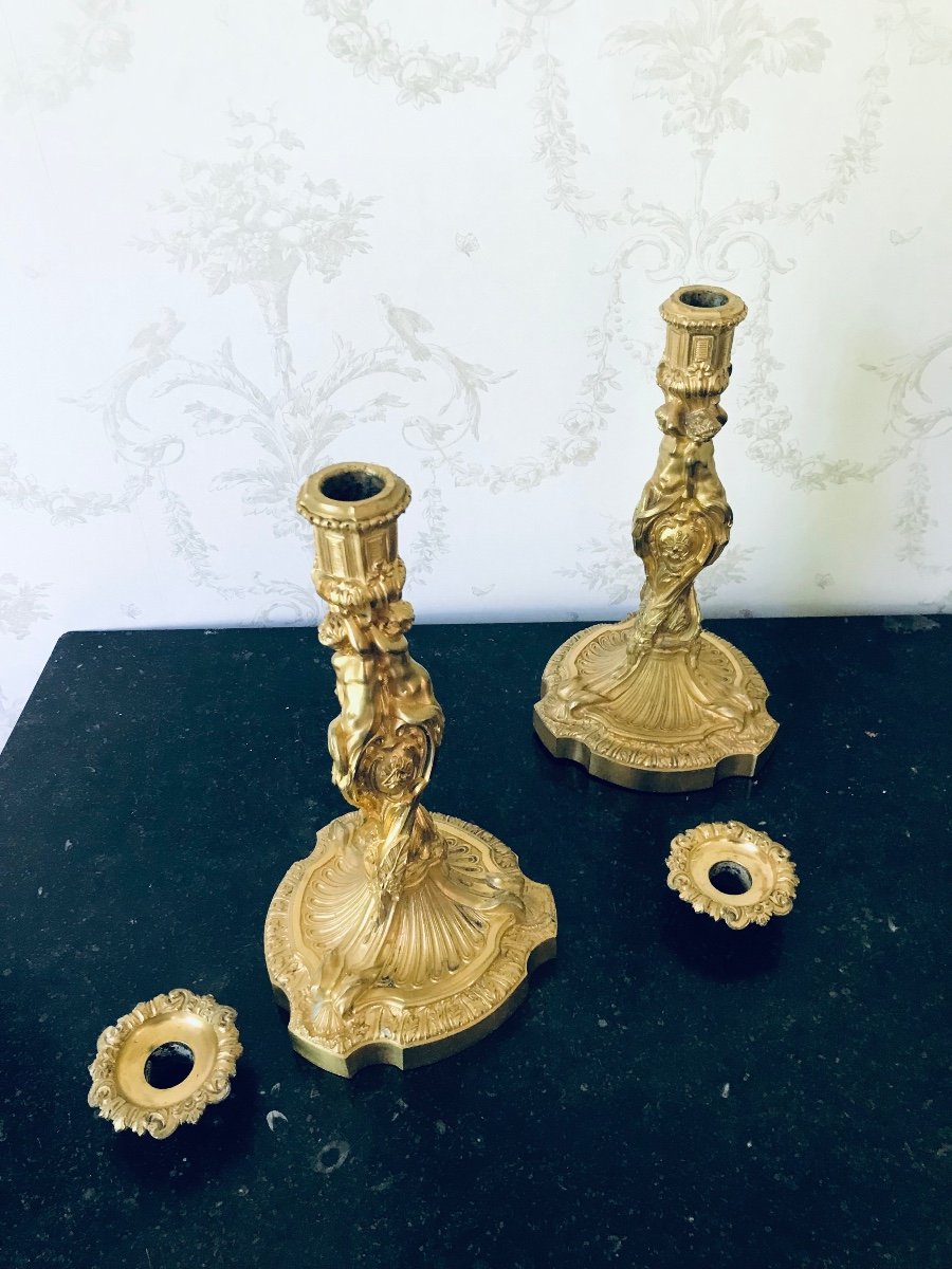 Pair Of Bronze Candlesticks Signed H. Picard 1840-1890-photo-2