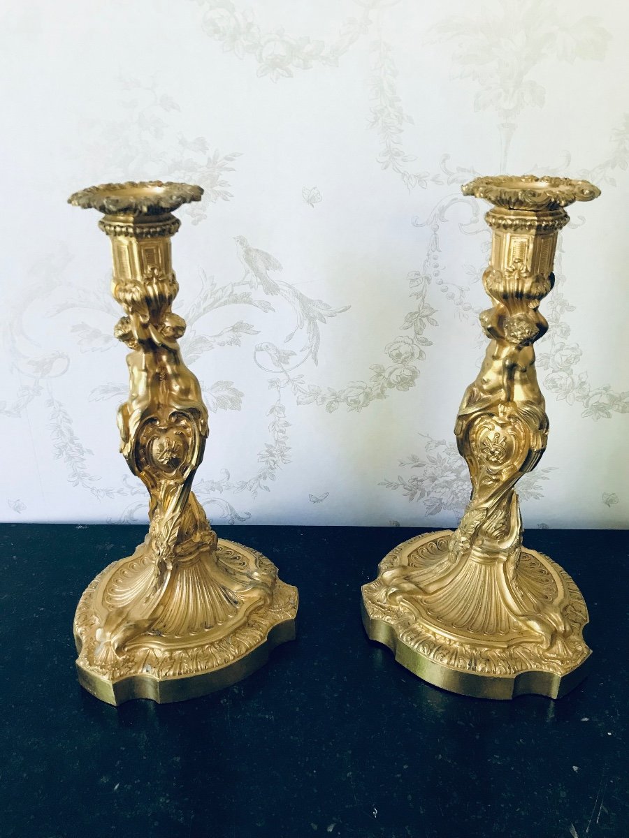 Pair Of Bronze Candlesticks Signed H. Picard 1840-1890-photo-1