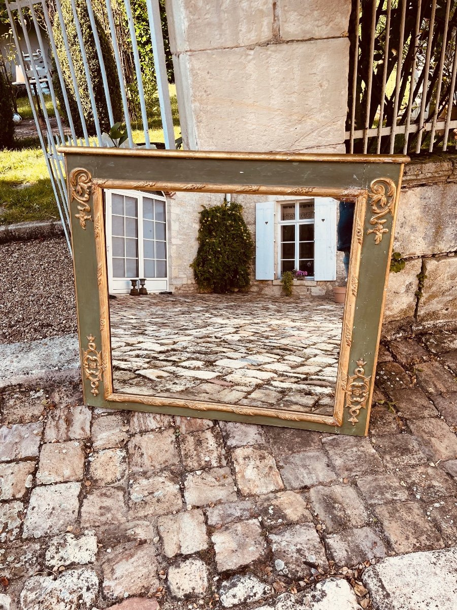 Miroir XVIIIe En Bois Laqué Vert