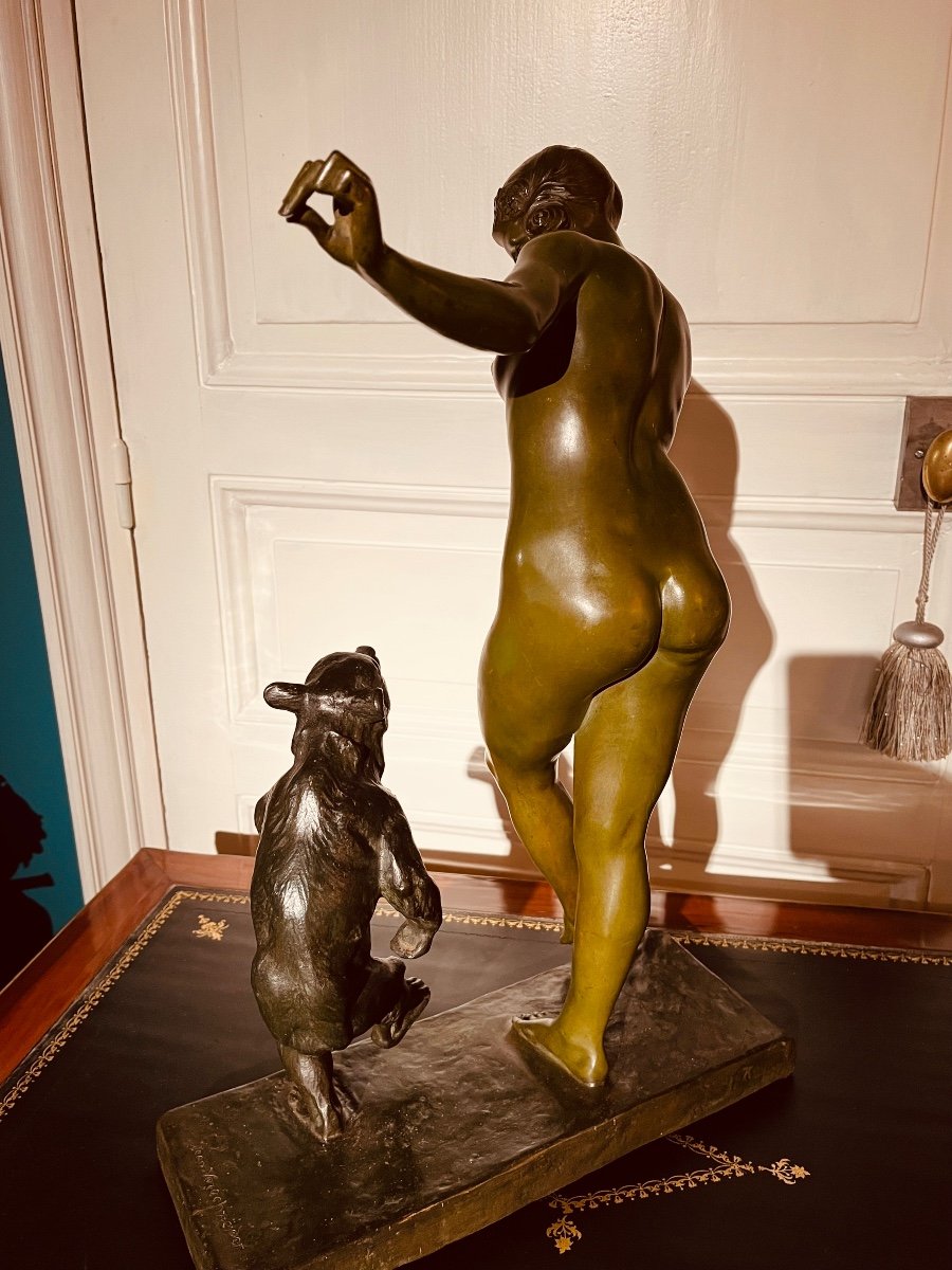 Bronze - Woman Dancing With A Teddy Bear Signed Jean Verschneider-photo-2