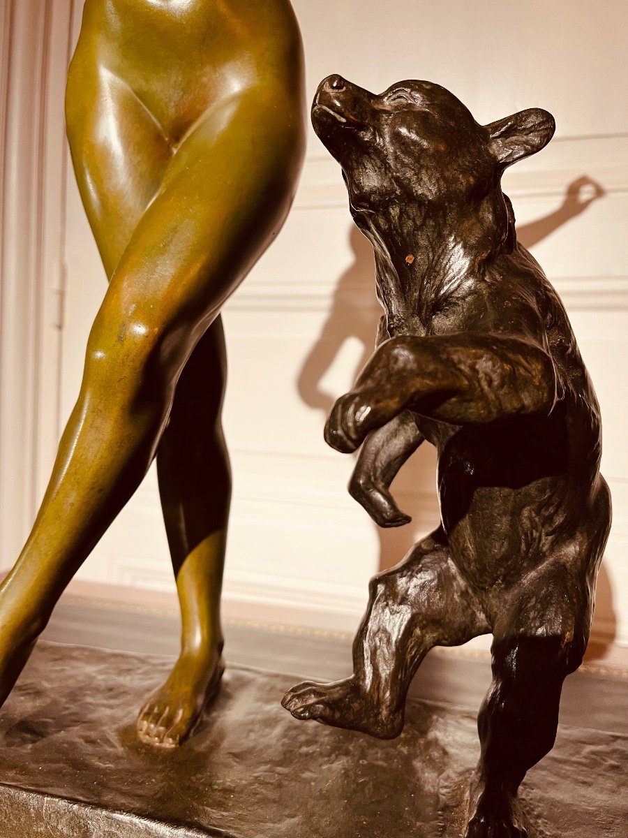 Bronze - Woman Dancing With A Teddy Bear Signed Jean Verschneider-photo-6