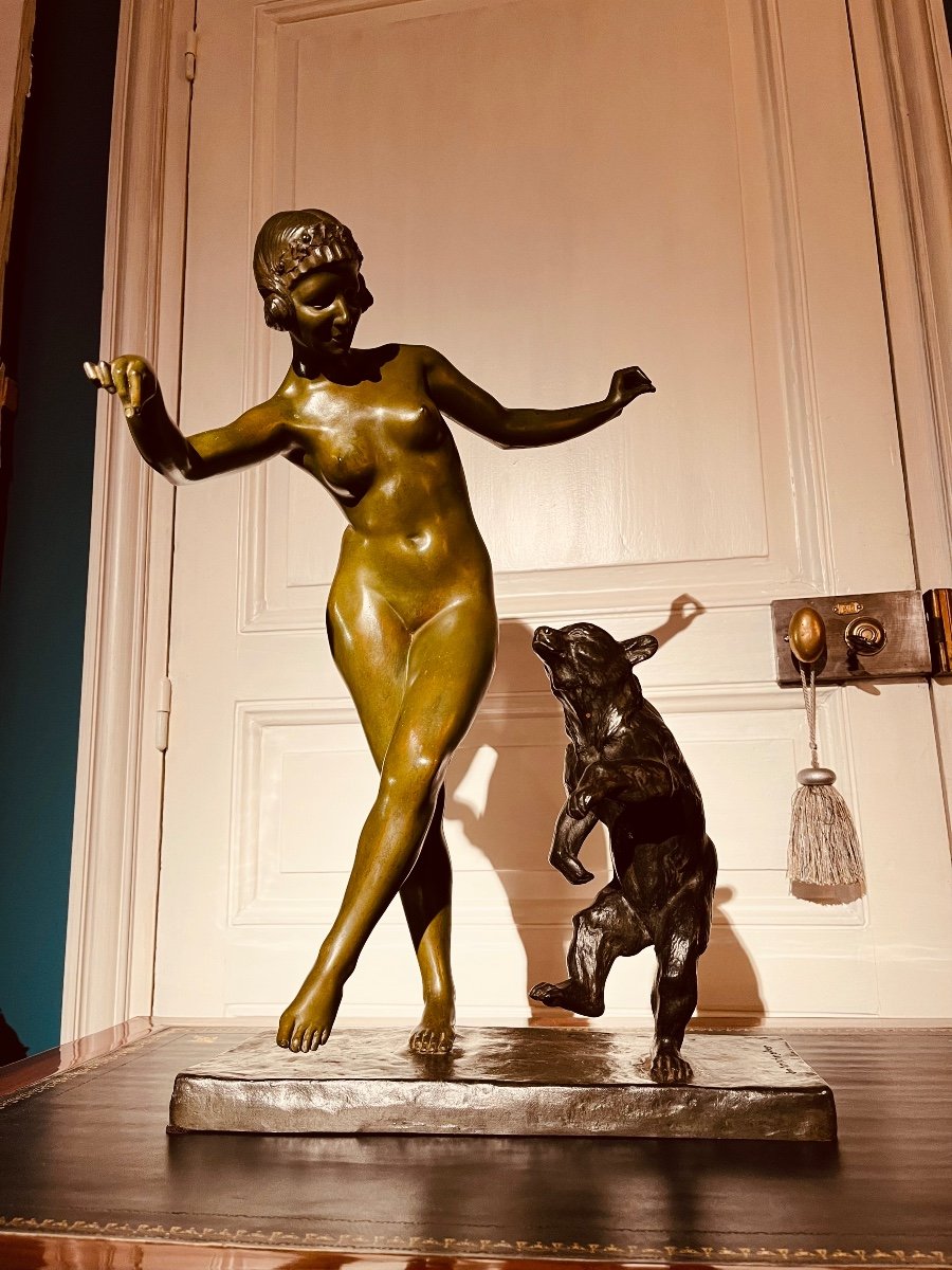 Bronze - Woman Dancing With A Teddy Bear Signed Jean Verschneider-photo-7