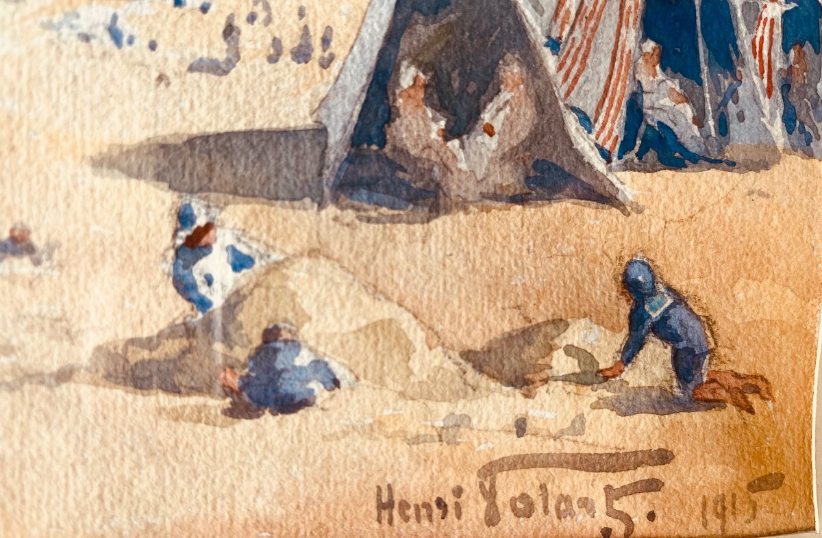 La Plage Aquarelle Sur Papier Signée  Henri Tolart-photo-2