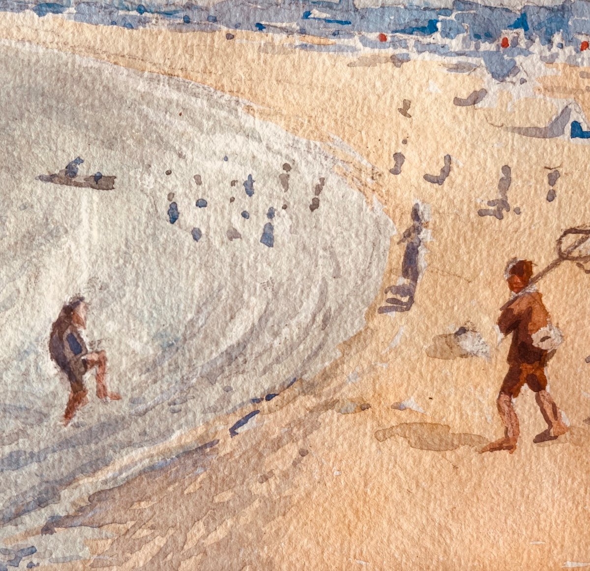 La Plage Aquarelle Sur Papier Signée  Henri Tolart-photo-4