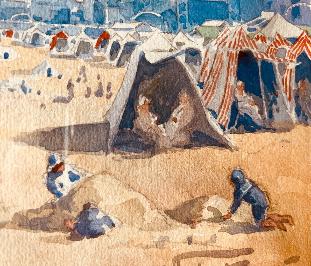 La Plage Aquarelle Sur Papier Signée  Henri Tolart-photo-6