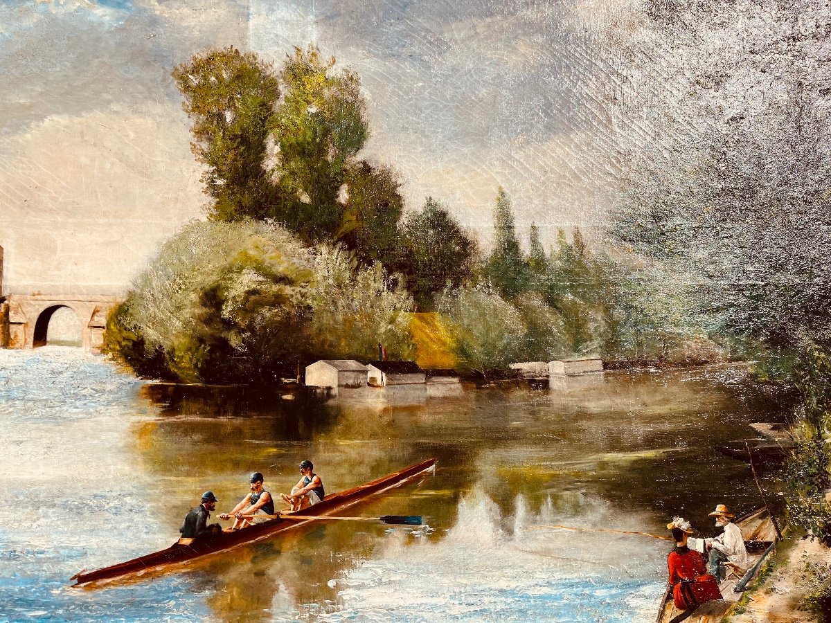 Les Rameurs Sur La Seine - Huile Sur Toile Vers 1890-photo-2