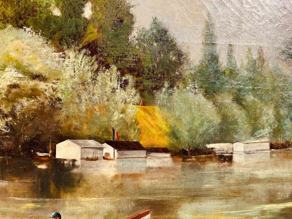 Les Rameurs Sur La Seine - Huile Sur Toile Vers 1890-photo-1