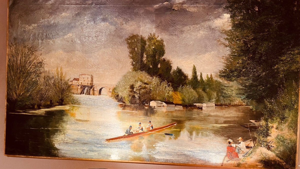 Les Rameurs Sur La Seine - Huile Sur Toile Vers 1890