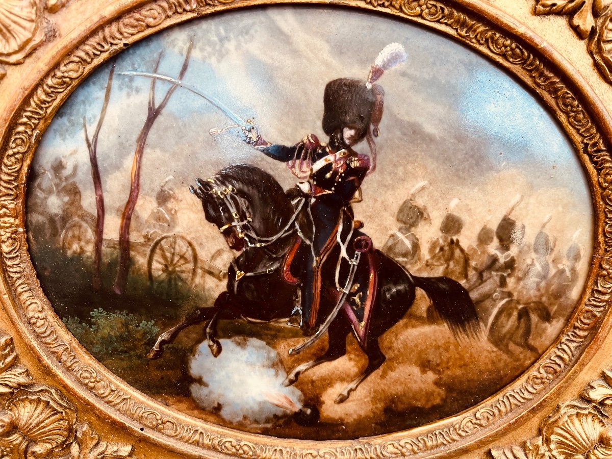 Paire De Tableaux Sur Porcelaine - Bataille Napoléonienne -photo-2