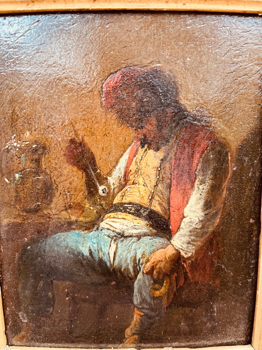 Oil On Panel Oriental Character 19th Century-photo-1