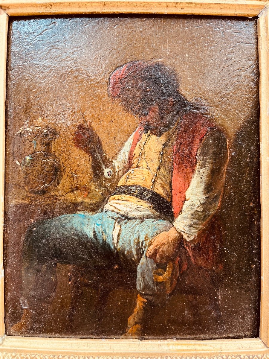 Oil On Panel Oriental Character 19th Century-photo-2