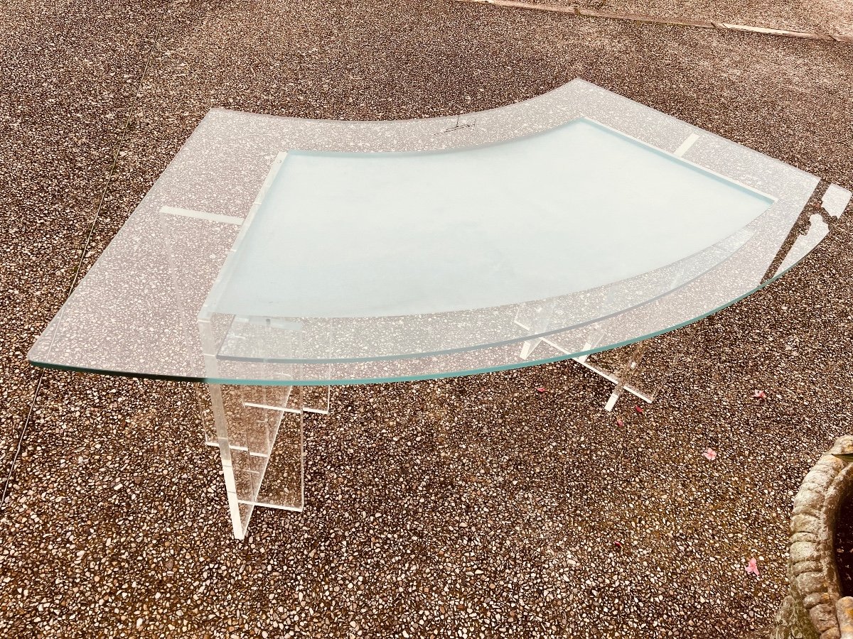 80s Glass And Plexiglass Desk-photo-2