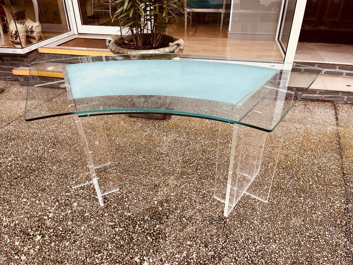 80s Glass And Plexiglass Desk-photo-3