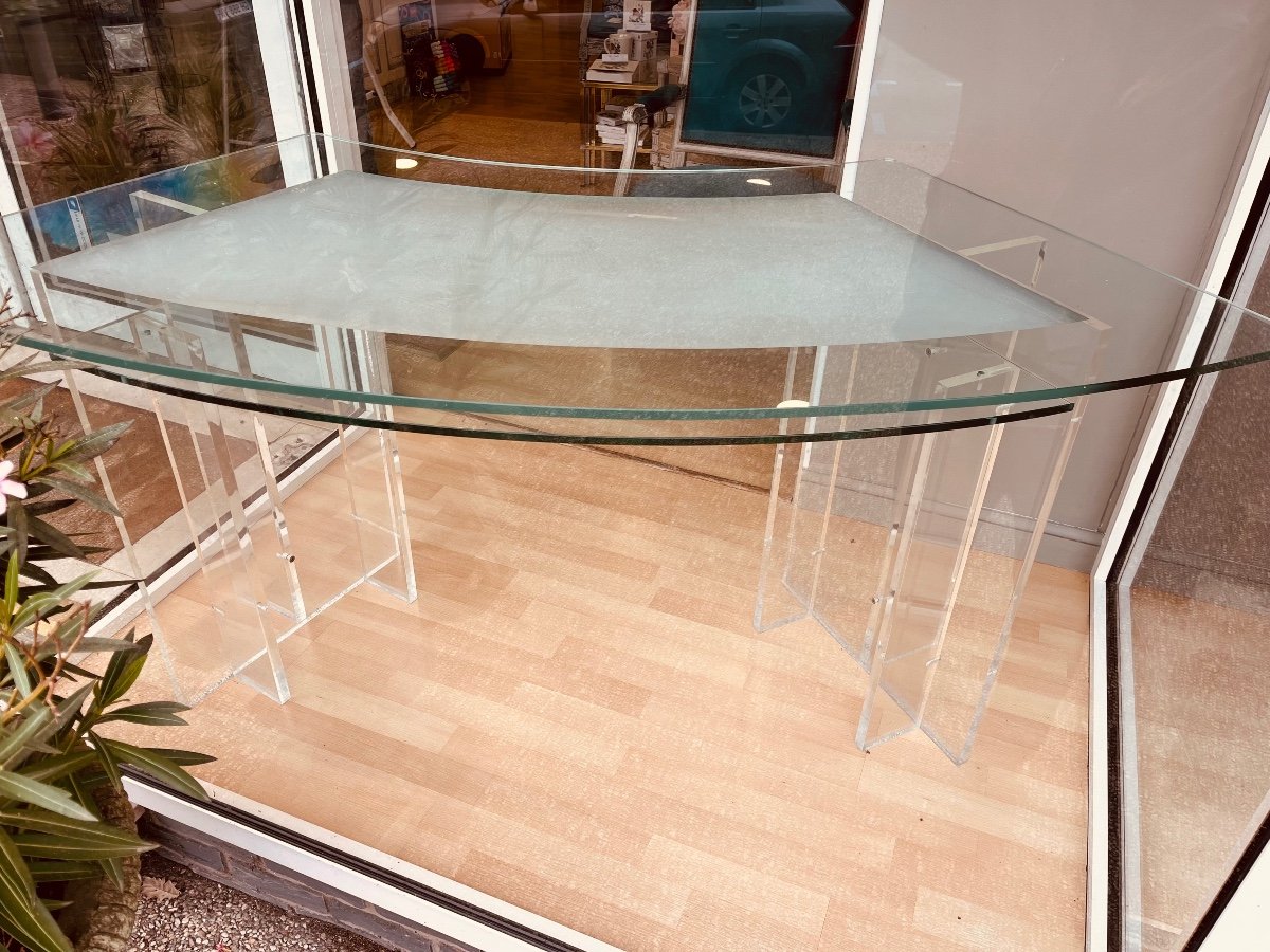 80s Glass And Plexiglass Desk-photo-1