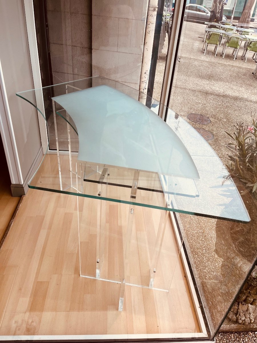 80s Glass And Plexiglass Desk-photo-3