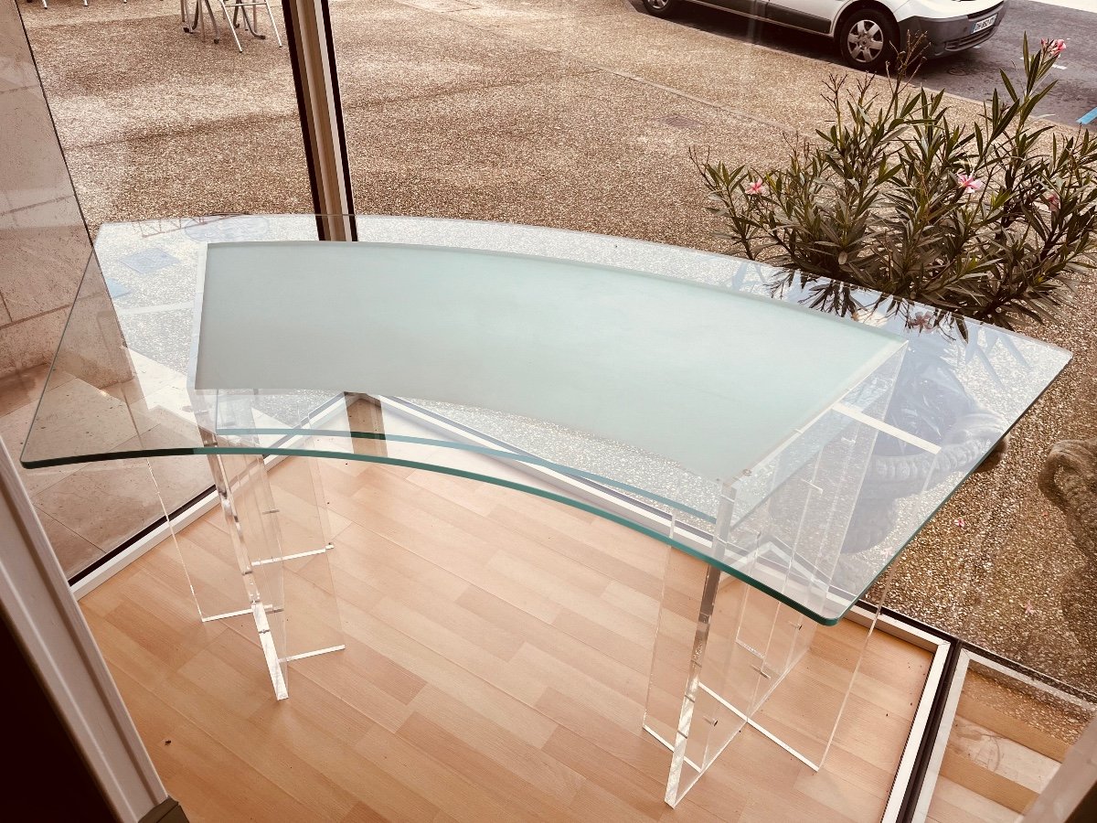 80s Glass And Plexiglass Desk-photo-4