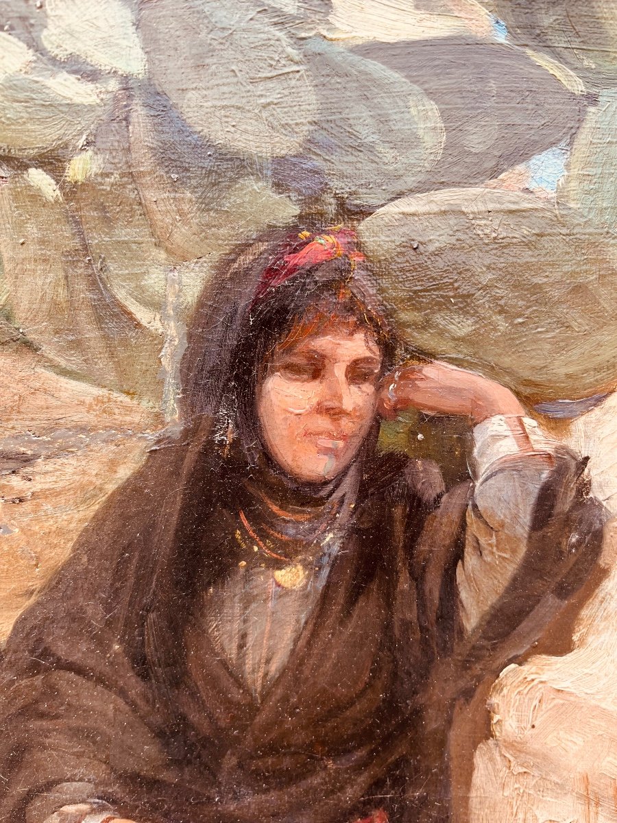 Oil On Canvas Berber Woman Signed Mimi Zamorani-photo-2