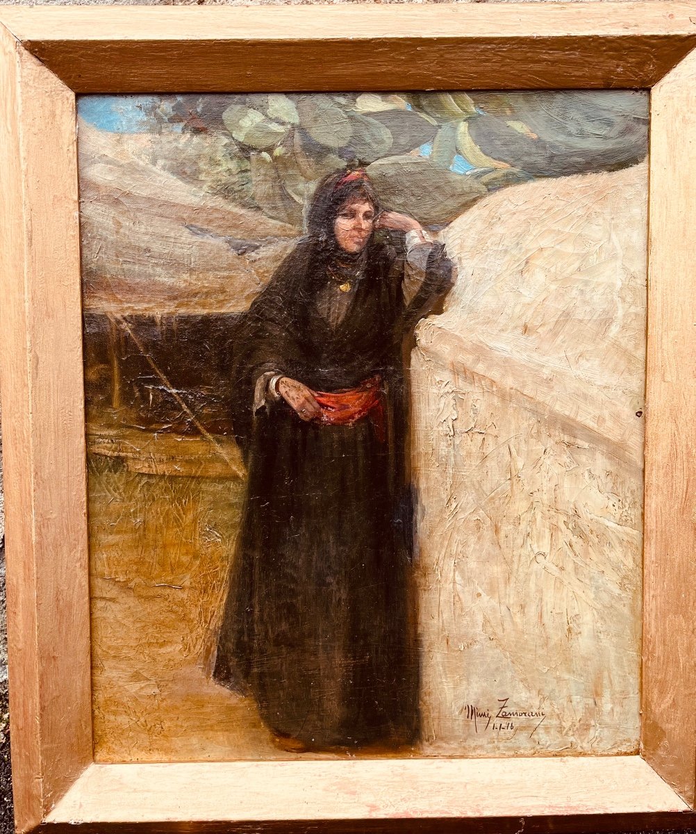 Oil On Canvas Berber Woman Signed Mimi Zamorani