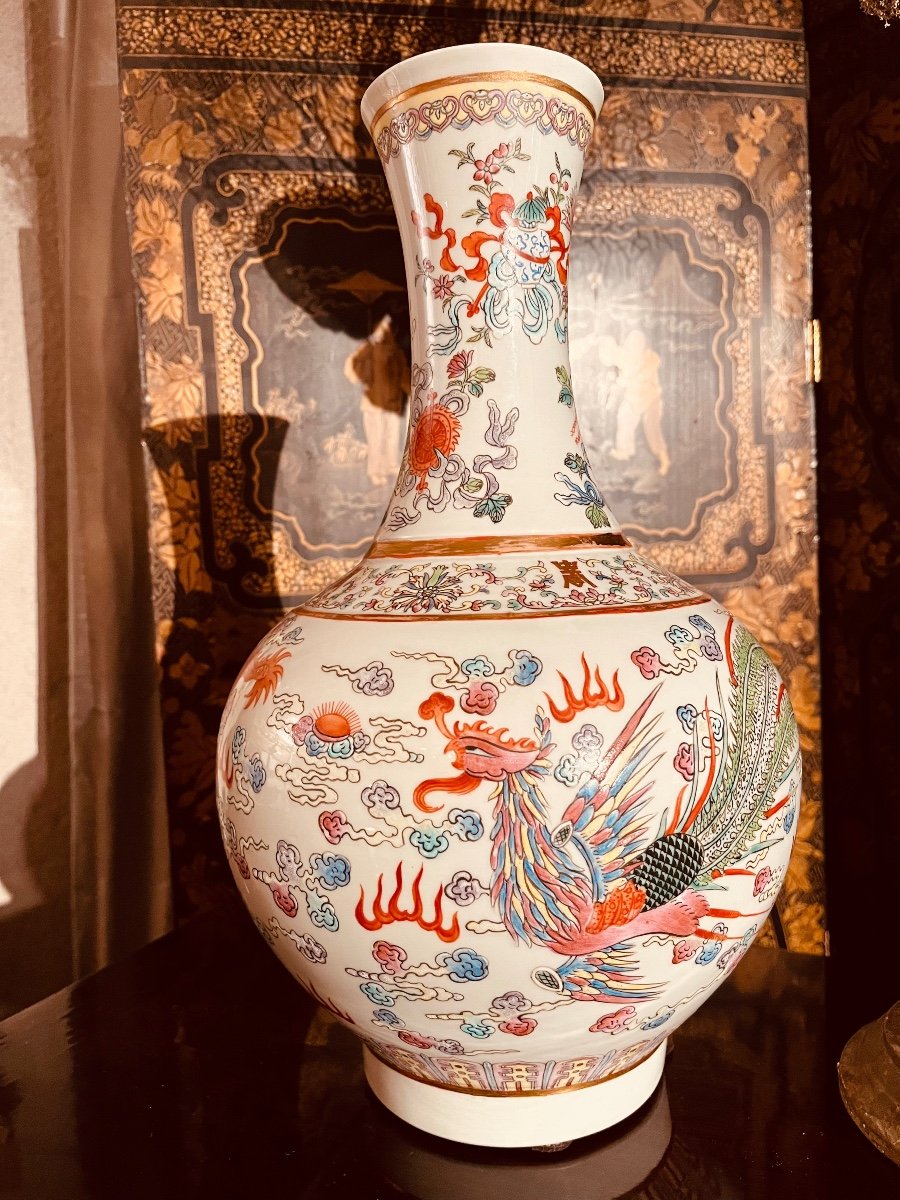 Vase En Porcelaine à Décor Chinois - Le Dragon Et La Perle XXe-photo-3