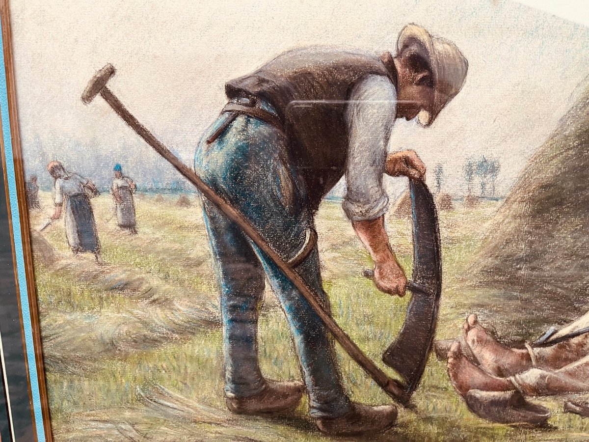 Pastel By Adophe Morin - The Scythe Sharpeners 1900-photo-1