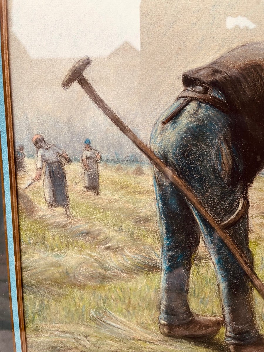 Pastel By Adophe Morin - The Scythe Sharpeners 1900-photo-3