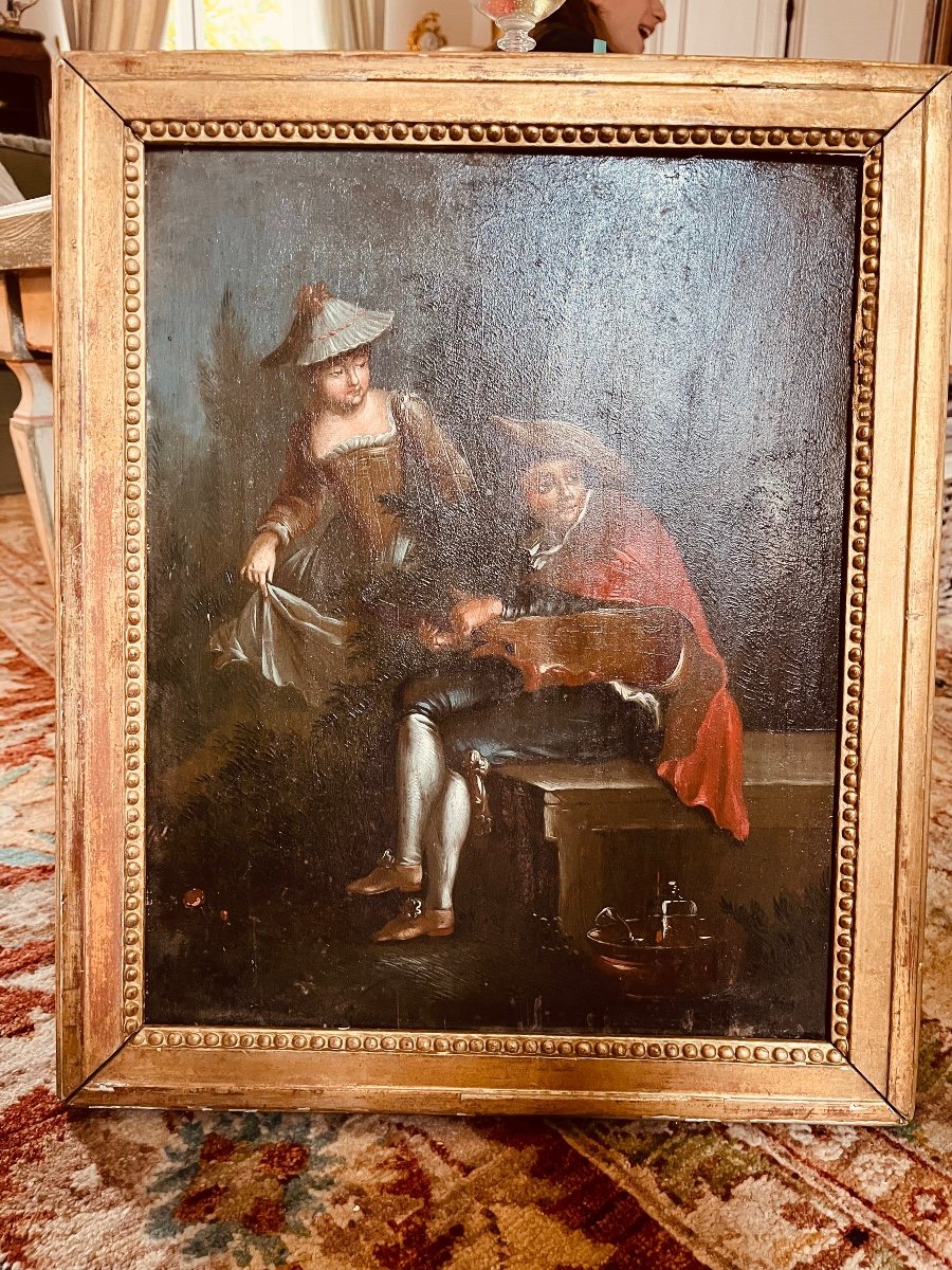 18th Century Gallant Scene On Panel-photo-2