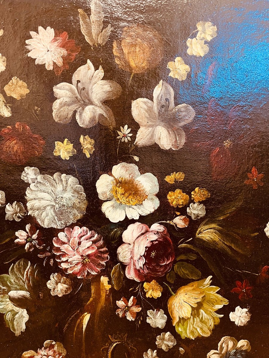 Oil On Canvas - Flowers 18th Century-photo-2