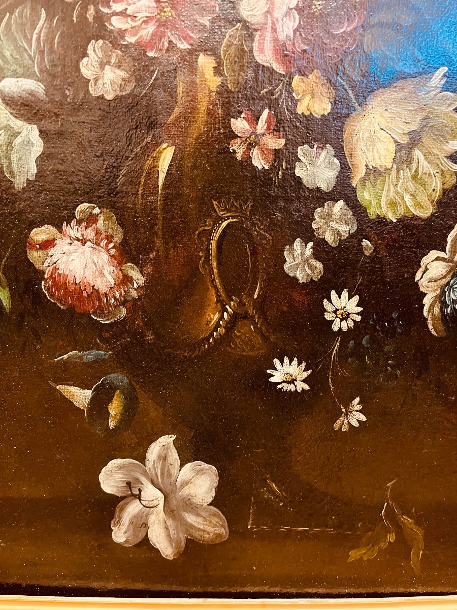 Oil On Canvas - Flowers 18th Century-photo-3