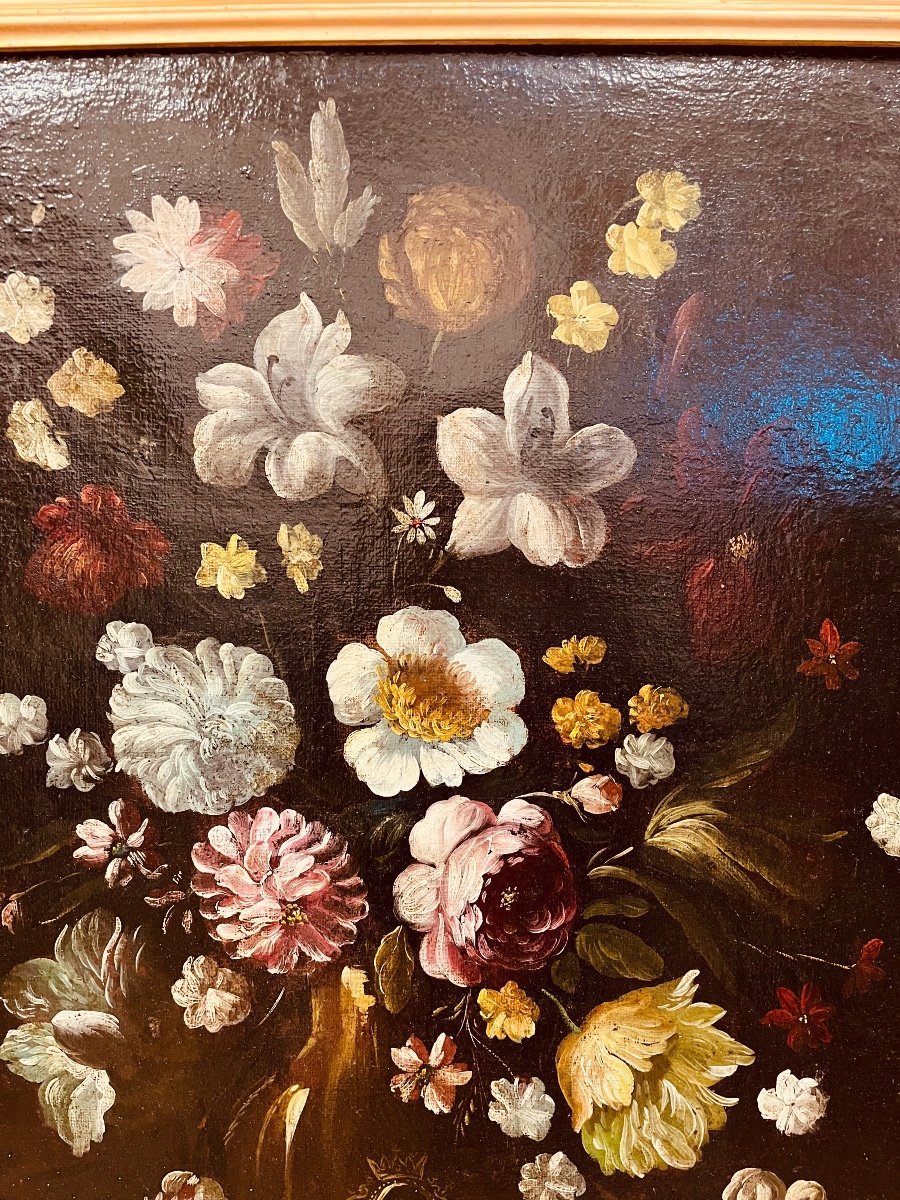 Oil On Canvas - Flowers 18th Century-photo-4