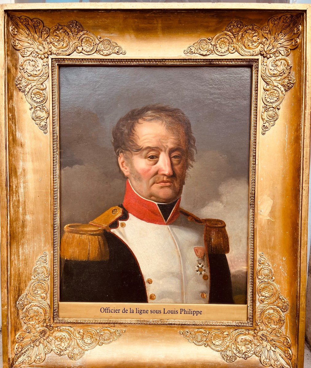 Huile Sur Toile Officier De Ligne Sous Louis Philippe 