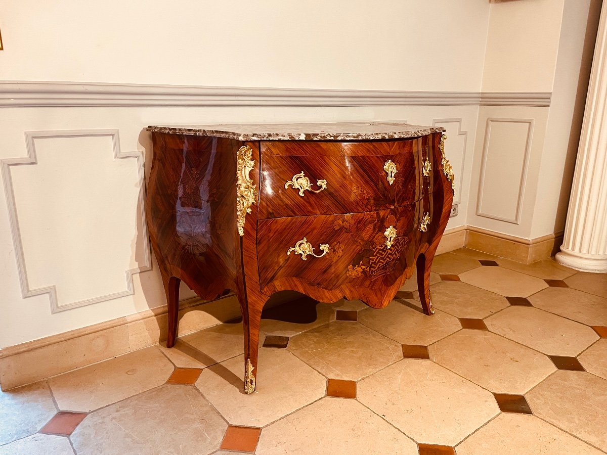 Commode  En Marqueterie De Bois De Rose époque XIXe