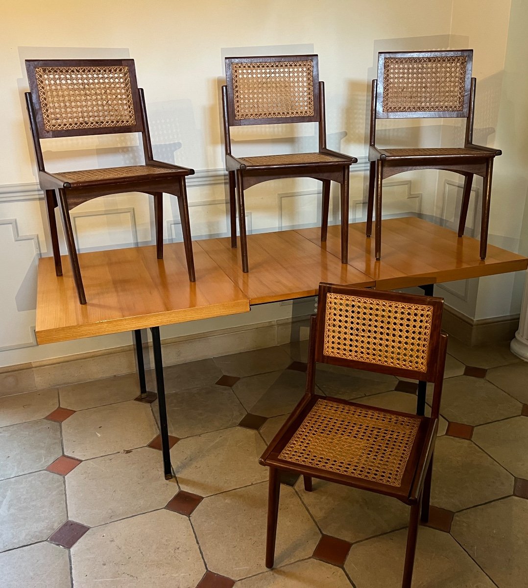 Four Scandinavian Teak Chairs Based On A Model By Le Corbusier-photo-4