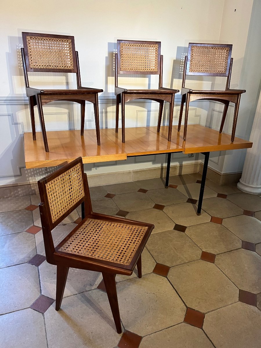 Four Scandinavian Teak Chairs Based On A Model By Le Corbusier