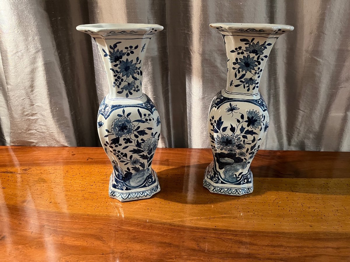 Pair Of 19th Century Delft Ceramic Vases-photo-1